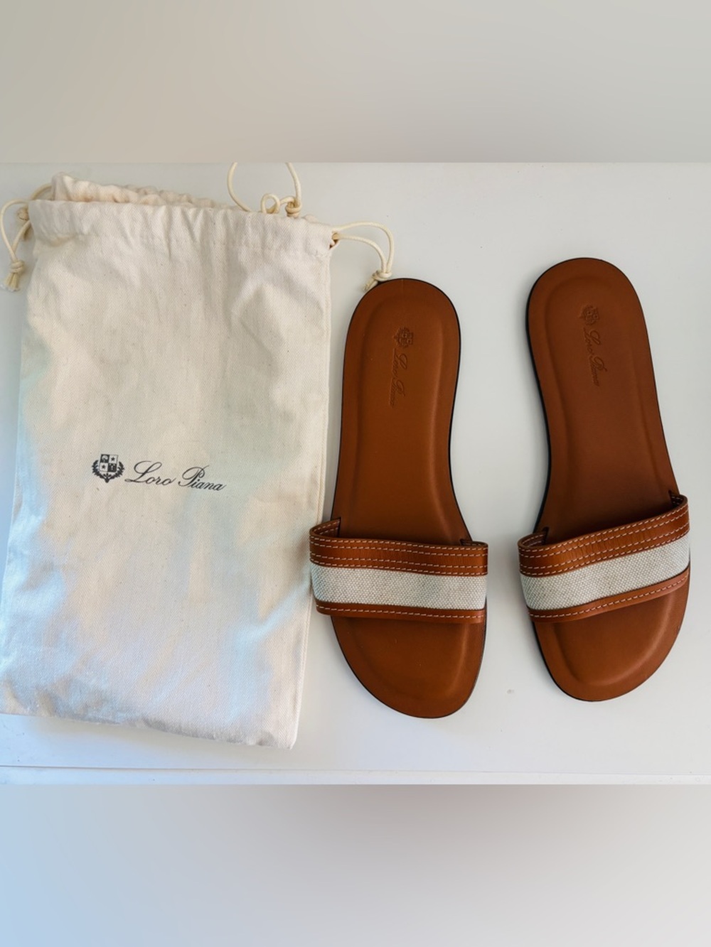 Loro Piana Suitcase Stripe slides size 10